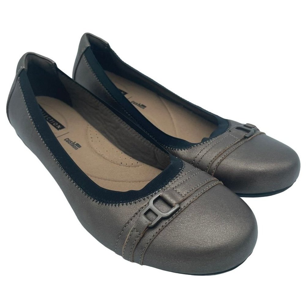 Clarks Womens Kinzie Light Ballet Flats Shoes Metallic Slip On Cushioned 10 M